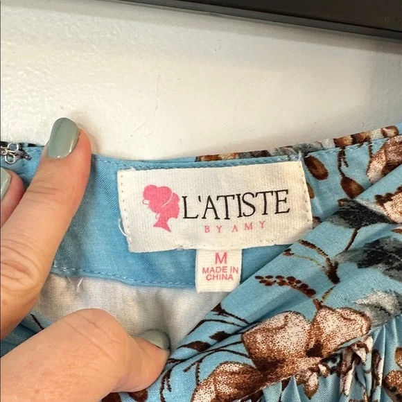 L'Atiste By Amy Boho Maxi Skirt Floral Tiered spring pink blue size medium - Picture 3 of 5